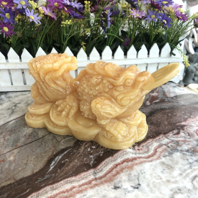 Tượng Cóc Ba Chân, Cóc Ngậm Tiền, Thiềm Thừ phong thủy cõng bắp cải chiêu tài lộc đá ngọc hoàng long - Dài 20 cm