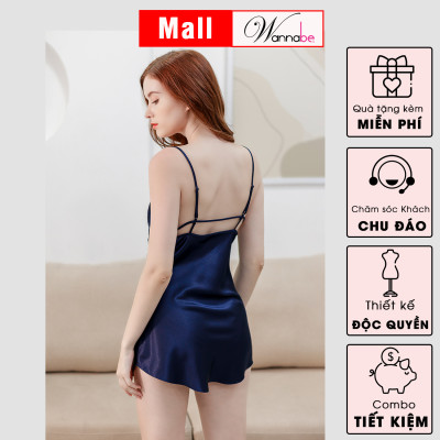 Đầm ngủ lụa WANNABE DNS19 váy ngủ hai dây cúp ngực phối ren nữ tính, lưng 2 dây nhẹ nhàng tôn lên vẻ đẹp vai thon