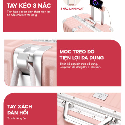 Vali khung nhôm khóa sập Bamozo 9066 size 20/24/28 inch bịt 4 góc kim loại chống va đập bảo hành 5 năm - BẢN THƯỜNG