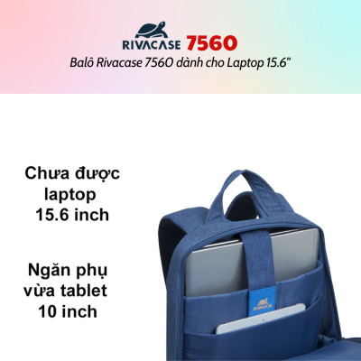 Balô Rivacase 7560 Dành Cho Laptop 15.6" - Hàng Chính Hãng - Bảo Hành 24 Tháng