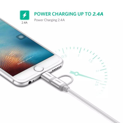 Ugreen UG30670US165TK 1.5M màu Bạc Cáp sạc đa năng USB sang MicroUSB + Lightning - HÀNG CHÍNH HÃNG