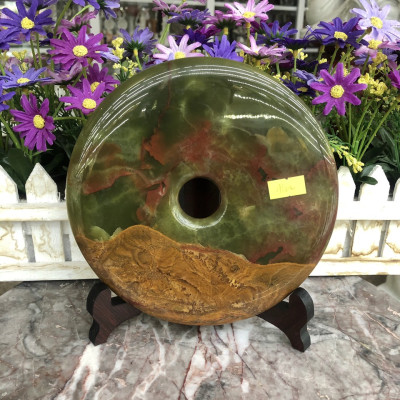 Đồng điếu (đồng tiền ) phong thủy đá ngọc Onyx - Đường kính 16 cm