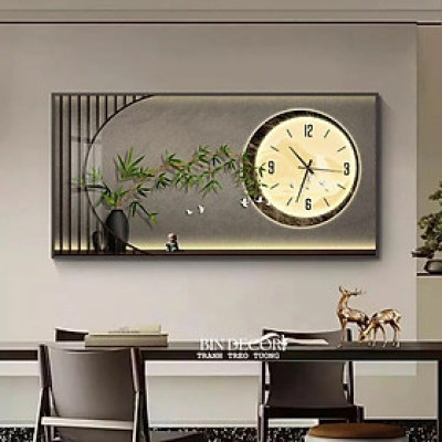 (ẢNH THẬT) Tranh đồng hồ tráng gương cành trúc tranh phòng khách quà tặng tân gia BINBIN
