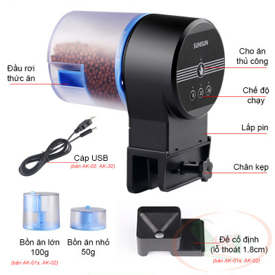 Máy cho ăn Sunsun Mini Smart Feed AK 01S / 02 / 32 hẹn giờ tự động cho cá tép ăn
