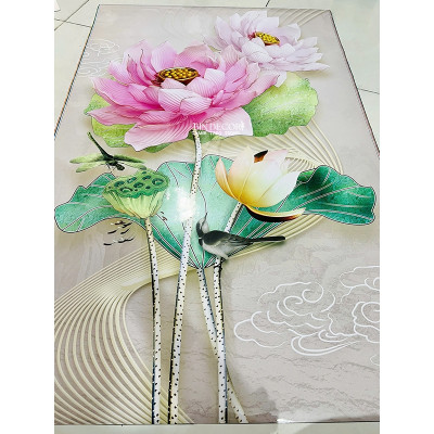 (ẢNH THẬT) Tranh dán tường 3D hoa sen hồng tranh trang trí decor khổ dọc