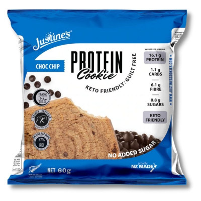 Bánh Quy Sô Cô La Justines Protein Cookie, Phù Hợp Chế Độ Ăn Kiêng Keto, Không Đường, Không Chứa Gluten Và Lúa Mì, Bổ Sung Đạm Và Canxi, Hộp 12 Cái