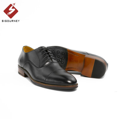 Giày Oxford Captoe Đế Phíp Cao Cấp SIGOURNEY Da Bò Nhập Khẩu Màu Đen Trơn SCC02 Bảo Hành 18 Tháng