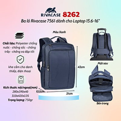Balo Laptop Rivacase 8262 Để Vừa Laptop 15.6 inch - Bảo Hành 24 Tháng - Hàng Chính Hãng