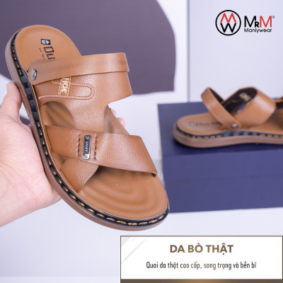 Dép Sandal Nam Da Bò - DK01 Đế Khâu Đúc Nguyên Khối, Đường Khâu Chắc Chắn, Đế Massage Mềm Mại Êm Chân