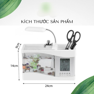 Bể Cá Mini Để Bàn Làm Việc 3 in 1 Kiêm Đồng Hồ  Siêu Dễ Thương Hàng Loại 1 - Chính Hãng MINIIN + Tặng sỏi trang trí bể cá,sỏi biển đủ kích thước - Màu Ngẫu Nhiên