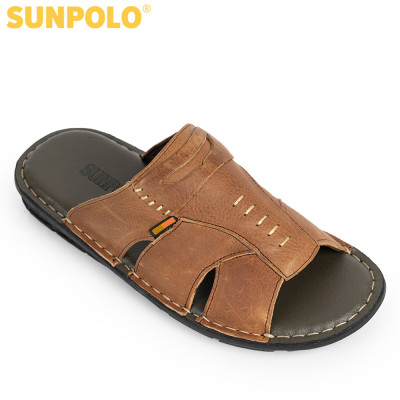 Dép quai ngang nam da bò cao cấp SUNPOLO SUA09B