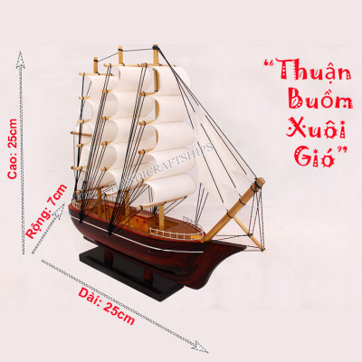Thuyền buồm trang trí 25cm trắng, đã lắp ráp sẵn - có hỗ trợ ship