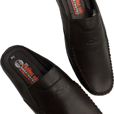 Dép nam Trường Hải bít mũi da bò cao cấp màu nâu  BM214