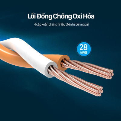 Dây cáp mạng hai đầu đúc sẵn CAT8 SSTP VENTION tròn, dài 1m đến 20m IKAB - Hàng chính hãng