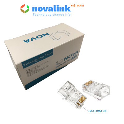 Đầu bấm mạng RJ45 cat6 1 mảnh Nova CC-01-00176, chân cắm mạ vàng cao cấp, hàng chính hãng (hộp 100 hạt)