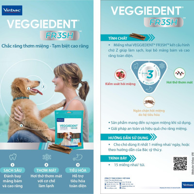 1 thùng (10 gói) Veggiedent sạch răng, thơm miệng, giảm cao răng cho chó (Virbac)
