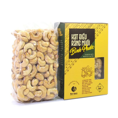 Hạt Điều không vỏ lụa rang muối Bình Phước, loại A+, hộp giấy 500g chuyên tặng người nước ngoài.