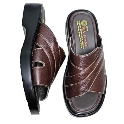 Dép Nam Quai Ngang Da Bò Thật HÀ NAM Đế Cao Dành Cho Người Thấp DN2042