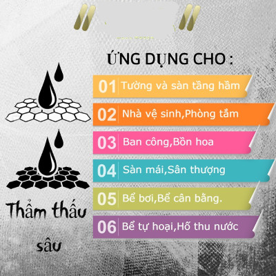 Nhựa đường chống thấm Sàn và tường bê tông, sân thượng, nhà vệ sinh, hồ bơi, bể cá, máng xối, sê nô...1 lít 