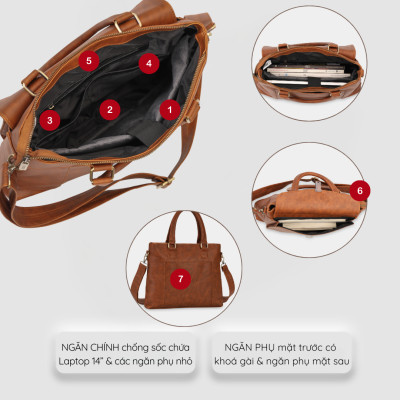 Túi Xách Công Sở Nam Nữ Đựng Laptop 14 inch, Nhiều Ngăn, Đựng Tài Liệu A4 Cao Cấp IDIGO UB2-6032