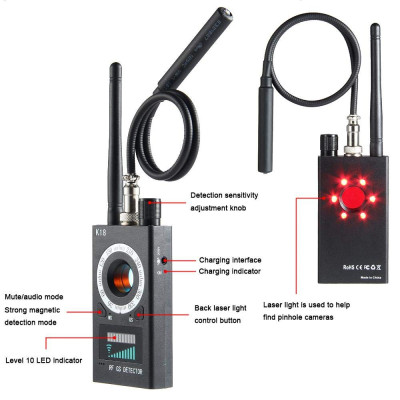 Máy phát hiện Theo Dõi Camera, GPS, Định Vị K18 RF Detector Cao Cấp - Hàng Nhập Khẩu