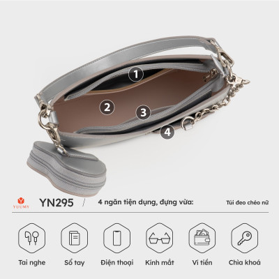 Túi Yuumy (Thời trang nữ kèm phụ kiện xinh xắn size 24 - Túi đeo chéo da Glossy YN295)