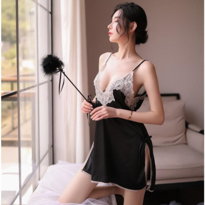 Đầm ngủ lụa vạt xẻ phối ren Cao Cấp