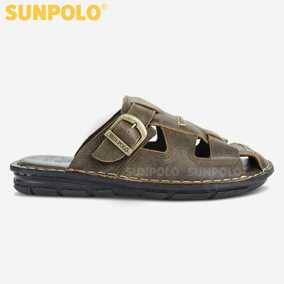 Dép rọ Dép bít mũi nam da bò SUNPOLO ABI019 phiên bản nâu đặc biệt