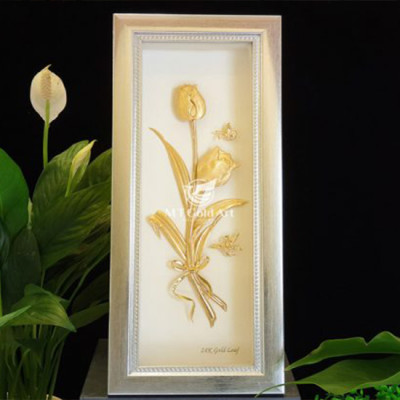Tranh hoa ly dát vàng (14×34 cm) MT Gold Art- Hàng chính hãng, trang trí nhà cửa, phòng làm việc, quà tặng sếp, đối tác, khách hàng, tân gia, khai trương 