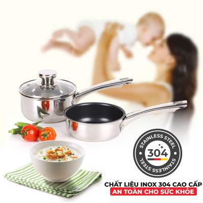 Bộ Nồi Chảo Inox 3 Lớp Liền Khối Kalpen Baby BB14 size 14cm