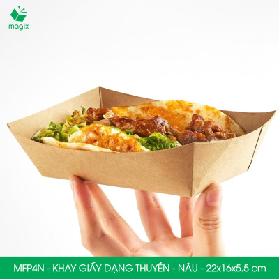 MFP4N - 22x16x5.5 cm - 25 khay giấy dáng thuyền đựng thức ăn, khay giấy đựng món tráng miệng