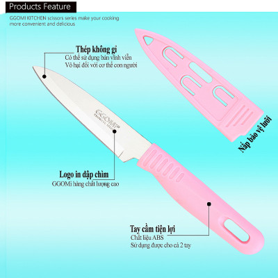 [HÀNG CHÍNH HÃNG] Dao gọt trái cây có nắp bảo vệ GGOMi Hàn Quốc GG351 dài 20.5cm bằng thép không gỉ. Nhiều màu lựa chọn