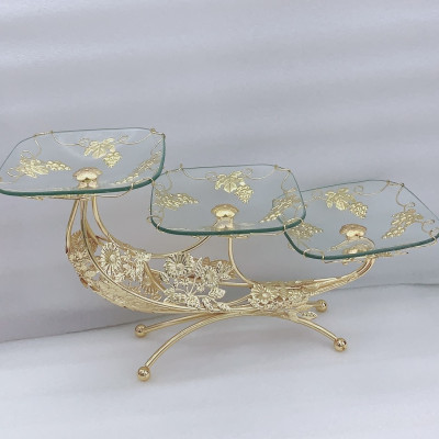 KHAY ĐỰNG HOA QUẢ BÁNH KẸO THỦY TINH KHUNG KIM LOẠI 3 TẦNG BẬC THANG - VD27