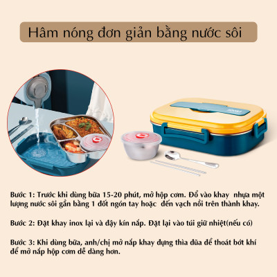 Hộp cơm giữ nhiệt Văn Phòng JIDOSA JD3850 đựng thức ăn 4 ngăn kèm bát đựng canh chống tràn