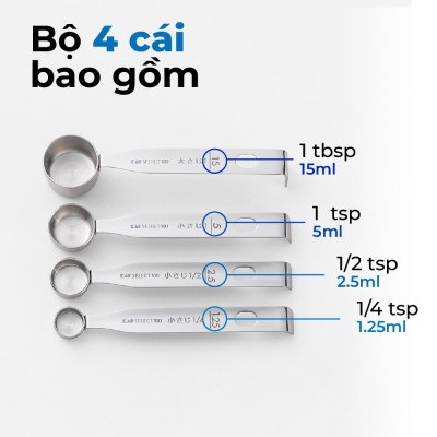 Bộ Muỗng Đong Định Lượng KAI Nhật Bản - Select 100 - Bộ 4 Cái/5 Cái