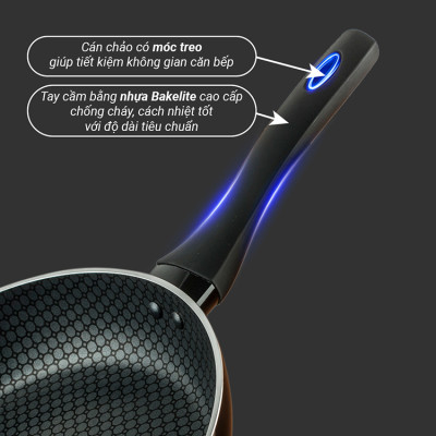 Chảo cạn đáy từ 5 lớp chống dính cao cấp Nagakawa - Dùng trên mọi loại bếp - Hàng chính hãng