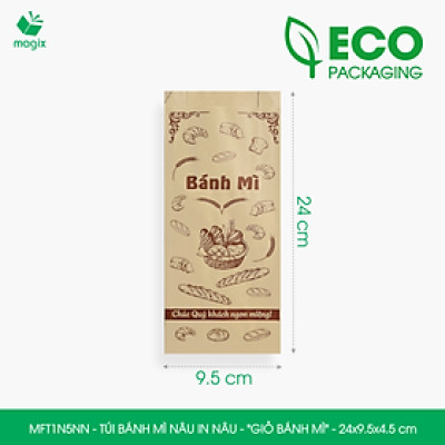 MFT1N5NN - 24x10x4 cm - 1000 Túi bánh mì Nâu, in sẵn họa tiết GIỎ BÁNH MÌ - Bao bánh mì Túi giấy thực phẩm an toàn