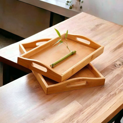 Khay gỗ tre ghép đựng trà đạo, đựng thức ăn hình chữ nhật - An toàn, cao cấp, chắc chắn - Hàng sản xuất chuẩn tre Việt Nam 