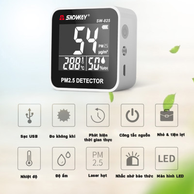 Máy Đo Chất Lượng Không Khí PM2.5, Nhiệt Độ, Độ Ẩm SNDWAY SW-825 - Hàng Nhập Khẩu