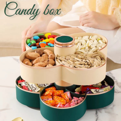 Khay đựng mứt tết Hoa Đào Tết 2 Tầng kèm lọ đựng tăn 2 in 1 - Khay đựng đồ ngày tết: Bánh kẹo, trái cây, đồ sấy...