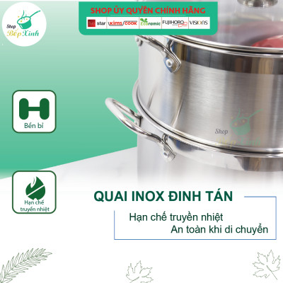 Bộ nồi xửng hấp inox 3 đáy bếp từ Fivestar 28 cm nắp kính