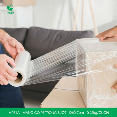 MPE1A - Khổ 7cm - 0.25kg - 1 cuộn màng co PE trong suốt - Cuộn màng bọc PE, màng chít quấn hàng