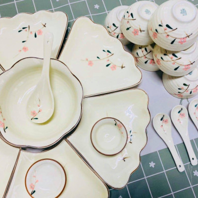 BỘ BÁT ĐĨA MẶT TRỜI ĐÀO HỒNG 23 CHI TIẾT