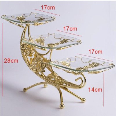 KHAY ĐỰNG HOA QUẢ BÁNH KẸO THỦY TINH KHUNG KIM LOẠI 3 TẦNG BẬC THANG - VD27