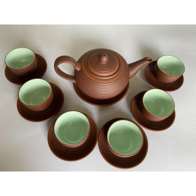 Ấm chén tử sa bát tràng dáng tống ganh nâu lòng xanh