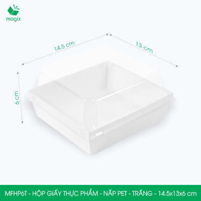 MFHP6T - 14.5x13x6 cm - 25 hộp giấy nắp PET trắng đựng thực phẩm, thức ăn mang đi