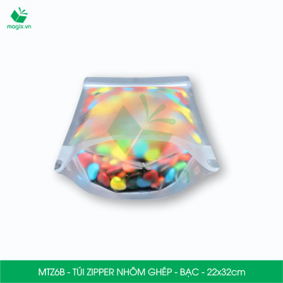 MTZ6B - 22x32cm - Combo 25 Túi Zipper Bạc đáy đứng, một mặt trong