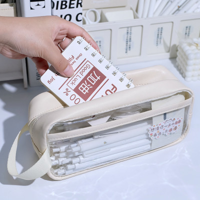 Hộp bút Túi Đựng Bút Trong Suốt Cỡ Lớn Chống Thấm Nước Phong Cách Hàn Quốc / Túi đựng đồ dùng cá nhân ,túi du lịch Tặng kèm sticker trang trí - Hàng Chính Hãng