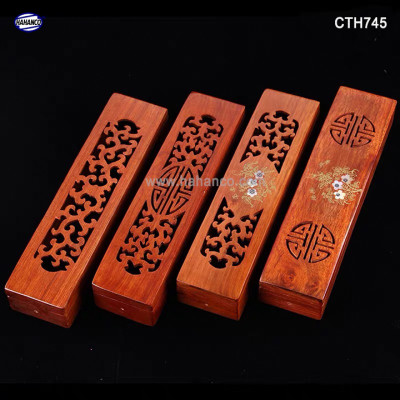 Hộp đựng đũa gỗ hương đỏ - đục khắc tinh tế (CTH745) Sang trọng - Đựng đũa sang trọng làm quà tặng