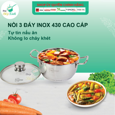 Bộ Nồi Inox 3 Đáy Từ Fivestar Standard FSB50002 5 chiếc nắp kính ( tặng 2 vá canh )